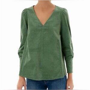 TUCKERNUCK XXL Babydoll Green Corduroy V Neck 100% Cotton Luxury Gold Buttons